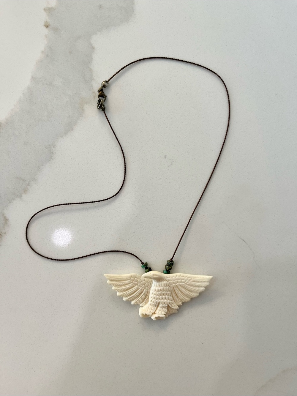 Carved Bone Eagle Pendant Necklace with Turquoise Beads | Boho Western Tribal